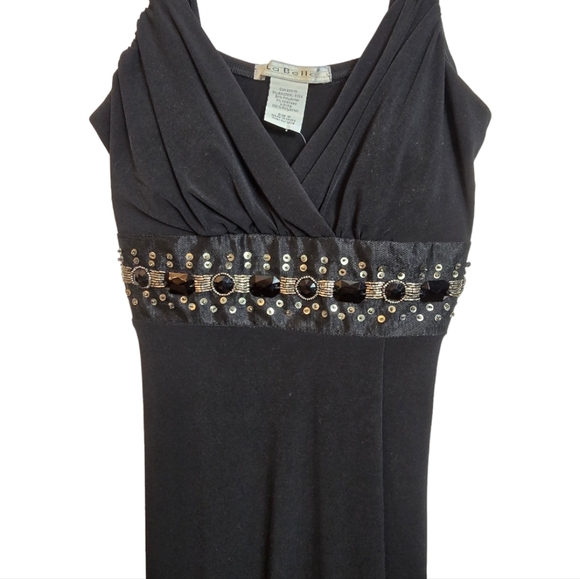 $5 Labelle Womens Beaded Asymmetrical Fitted Top Sheath Dress Black Medium - Picture 3 of 11